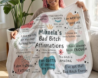 Personalized Bad Bitch Affirmations Blanket, Custom Microfiber Throw, Inspirational Quote Bedding, Cozy Lap Cover, Gift for Her, Velveteen