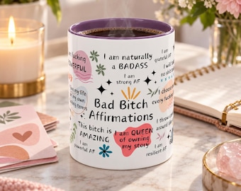 Bad Bitch Accent Mug, Sweary Affirmation Coffee Cup, Sarcastic Tea Mug, Female Empowerment Gift, Funny Drinkware, Two Tone Mug