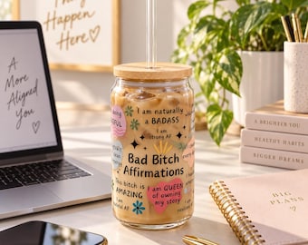 Affirmation Glass Tumbler 16oz, Daily Reminders Glass Can, Bad Bitch Cup, Affirmation Glass, Daily Affirmations Tumbler, Best Friend Gift