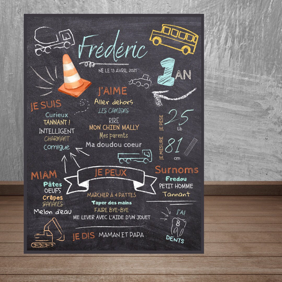 Personalized Blackboard Birthday Poster Truck Vehicle 1 Etsy