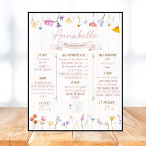 Personalized first birthday poster, Boho, flower, boho, pink, daisy, neutral, peony, dusty pink, one year, party
