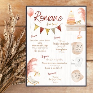 Personalized First Birthday Poster, Boho, Boho, Pink, Rainbow, Rose Gold, One Year, Party