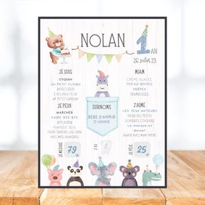 Poster personalizzato per il primo compleanno, animali, bosco, giungla, colorato, un anno, festa