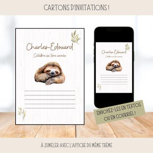 Carton d'invitation, fête, rsvp, anniversaire, paresseux, vert, sauge, personnalisé