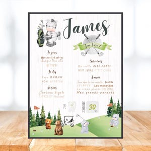 Personalized first birthday poster, golf, animals, woodland, jungle, colorful, one year, party