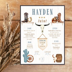 Personalized first birthday poster, Boho, boho, Cowboy, Rodeo, Western, neutral, blue, beige, one year, party