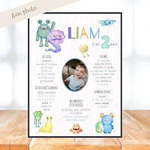 Affiche premier anniversaire personnalisée, monstre, coloré, animaux, un an, fête