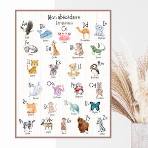 Französischsprachige Tierfibel, Alphabet, Lehrplakat, Klassenzimmerplakat, Kindertagesstättenplakat