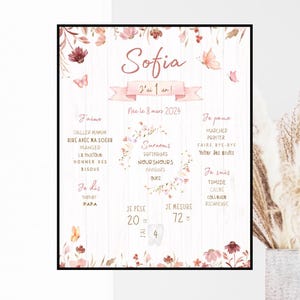 Personalized First Birthday Poster, Boho, Flower, Boho, Pink, Neutral, Butterfly, Peony, Old Pink, One Year, Party