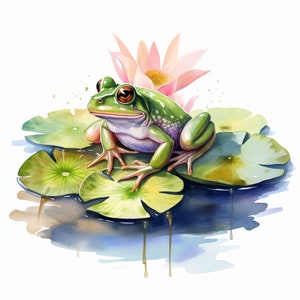Sapo aquarela, ligado, almofada lírio Clipart