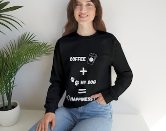 Kaffee + Mein Hund = Glück - Unisex Heavy Blend ™ Crewneck Sweatshirt, süßer Hundepullover, Hundeliebhaber Sweatshirt, Geschenk für Hundeliebhaber