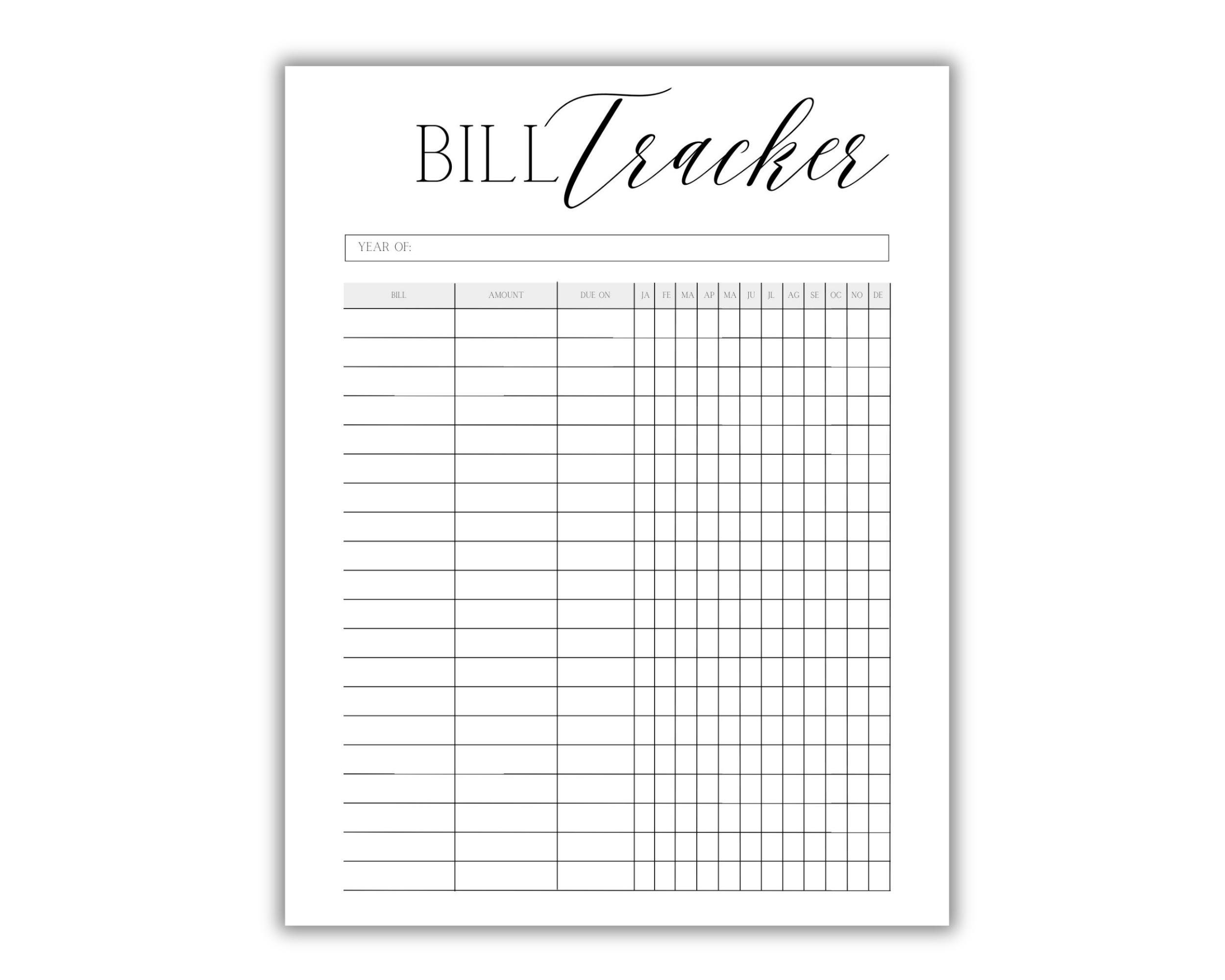 Bill Tracker Printable Bill Tracker Expense Sheet Bill Tracker Etsy