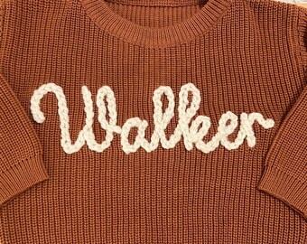 Custom Baby Sweater with Hand-Embroidered Name & Monogram, Cute Baby Girls Sweater With Name, Baby Shower Gift, Christmas Gift Baby