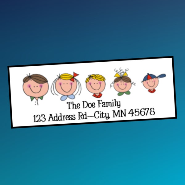 Return Address Labels - Custom Personalized Stick Figure Family Mailing and Shipping Stickers, family, kids, friends.