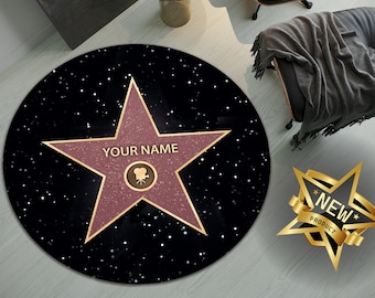 Personalized Hollywood Star Rug, Custom Name Fame Round Rug