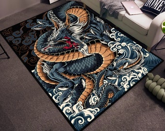 Japanese Life Dragon Rug, Dragon Decor, Dark Dragon Rug, Area Rug, Game Room Area Rug, Popular Rug, Young Room Decor, Modern Rug
