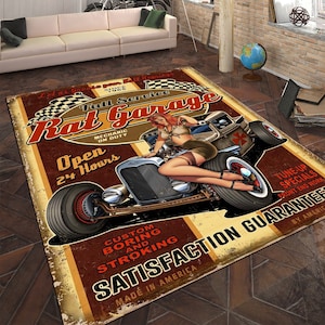 Retro Auto Poster Teppich: Vintage Garage Dekor