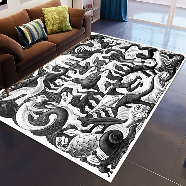 Escher Art Rug, Art Rug, Illustration Rug, Architectural Rug, Decorative Rug, Modern Rug, Popular Rug, Animal Rug, Carpet for Living Room