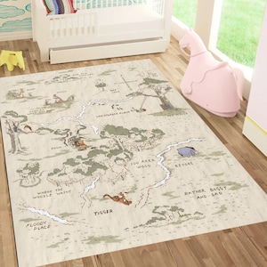 Winnie de Poeh-kaart, kinderkaarttapijt, kinderkamerkleed, decor kinderkamer, decor kinderkamer, kinderkamertapijt, cartoontapijt, kinderspeelkleed, cool vloerkleed, speelmat, vloerkleed