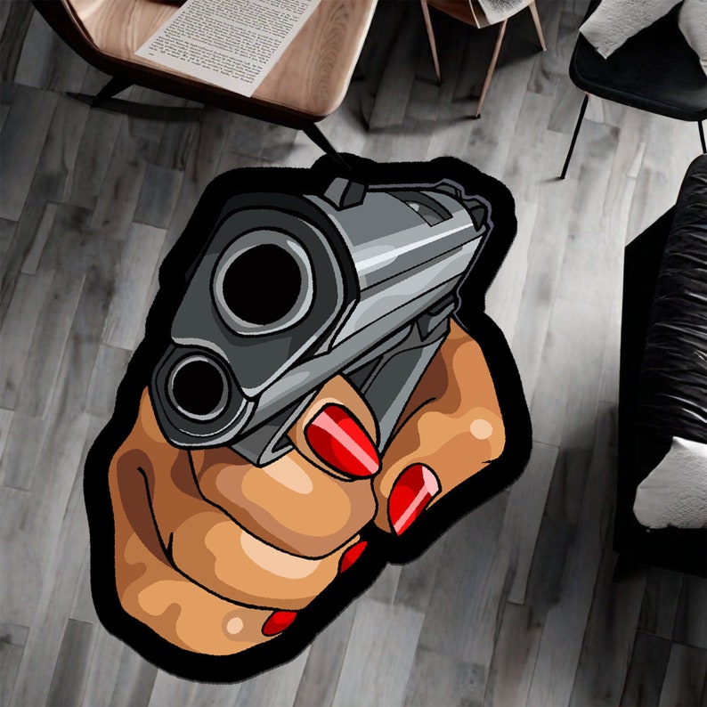 Gun Welcome Rug Gun Area Rug, Cotton Gamer Room Decor - Etsy