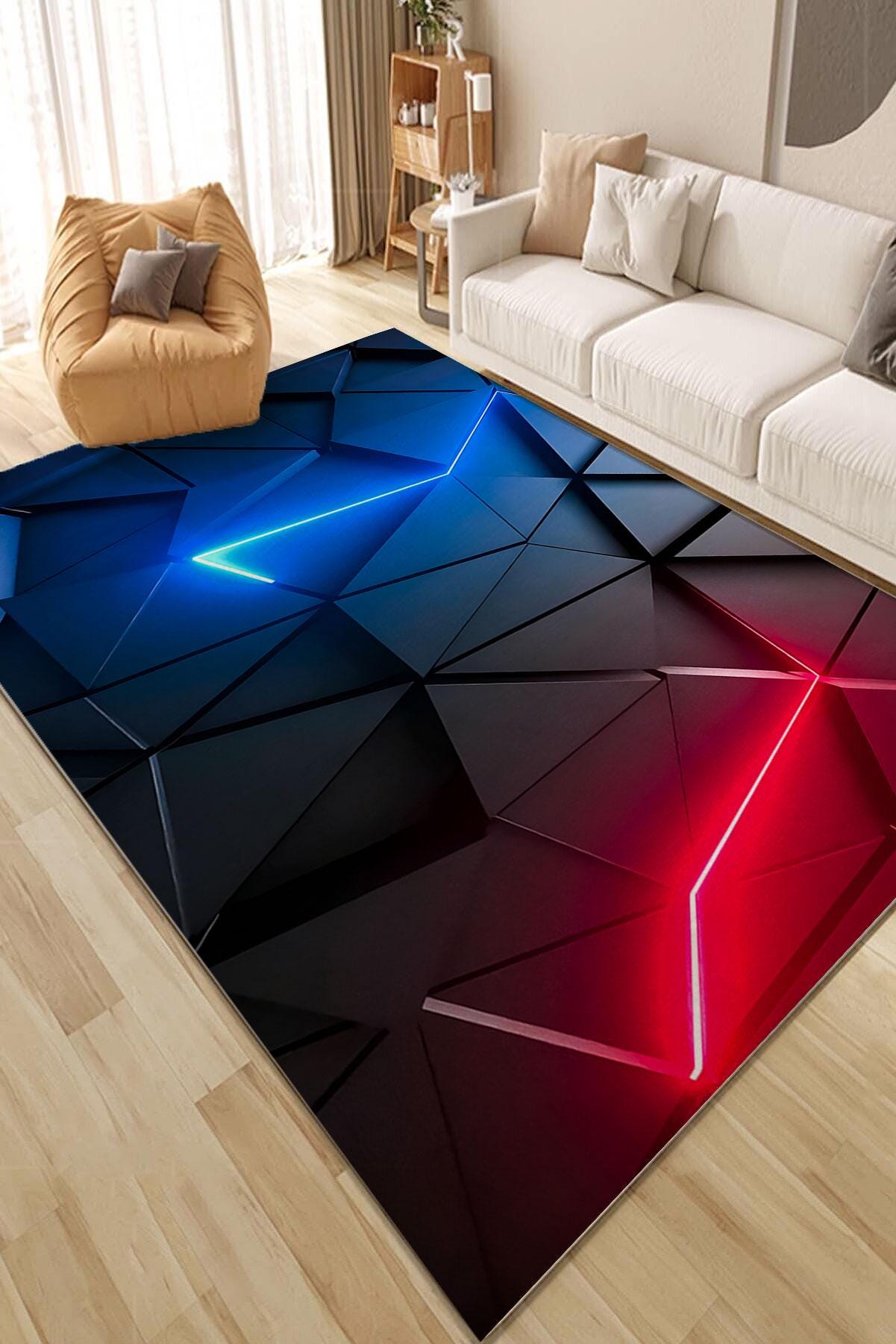 ネオンカラーのゲームルームラグ：モダンなゲーマー向けインテリア