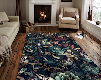 Gothic Rug, Dark Garden, Skull Rug, Flower Rug, Fear Rug, Modern Rug, Popular Rug, Living Room Rug,  Home Decor, Occult Art Rug