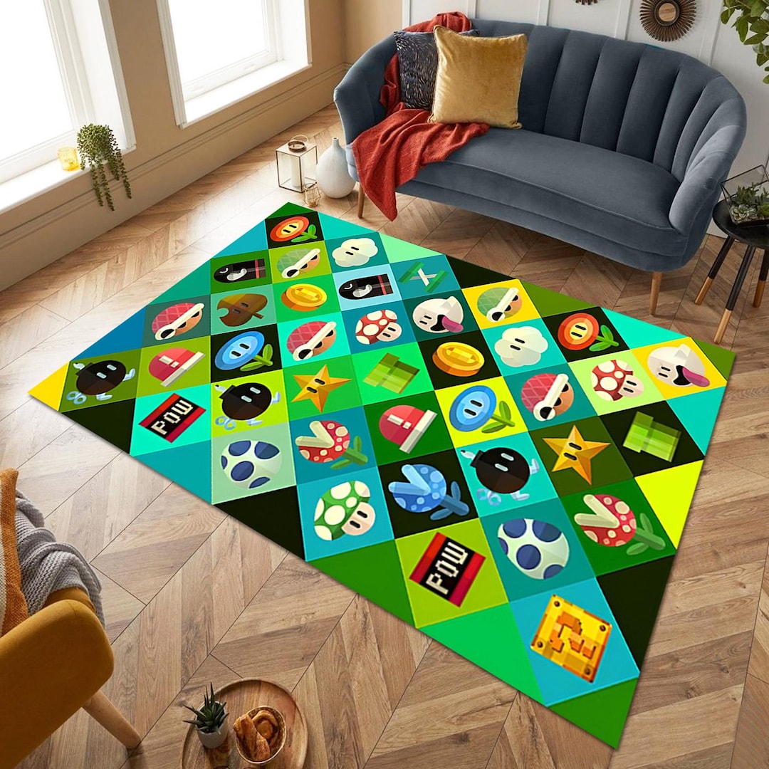 8 Bit Rug Retro Video Game Elements Area Rug, 8-bit Quest Inspired Carpet ...