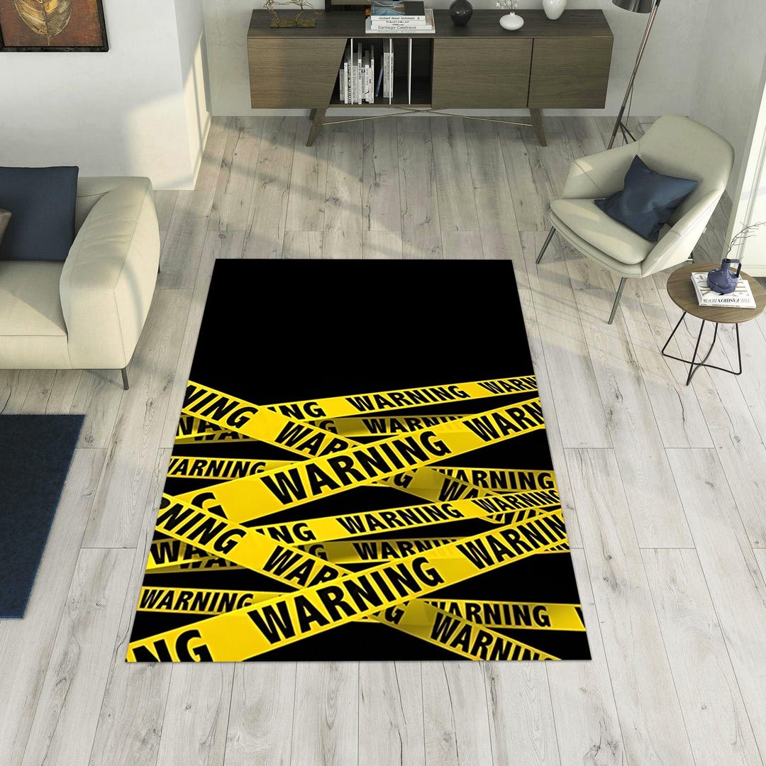 Caution Rug Warning Tape Area Rug, Yellow and Black Industrial Decor, Street Art ...