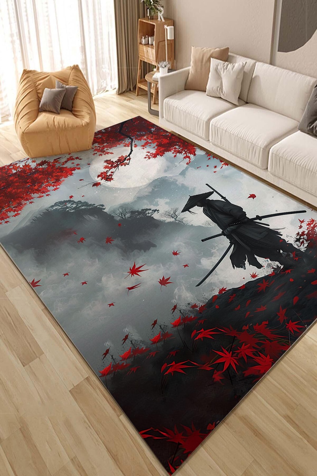 Japanese Repeating Pattern Rug Samurai Pattern Rug: Japanese Art, Non-slip Cotton Rug - Etsy