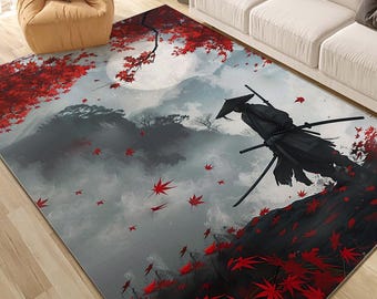 Vloerkleed samoeraipatroon: Japanse kunst, antislip katoenen vloerkleed