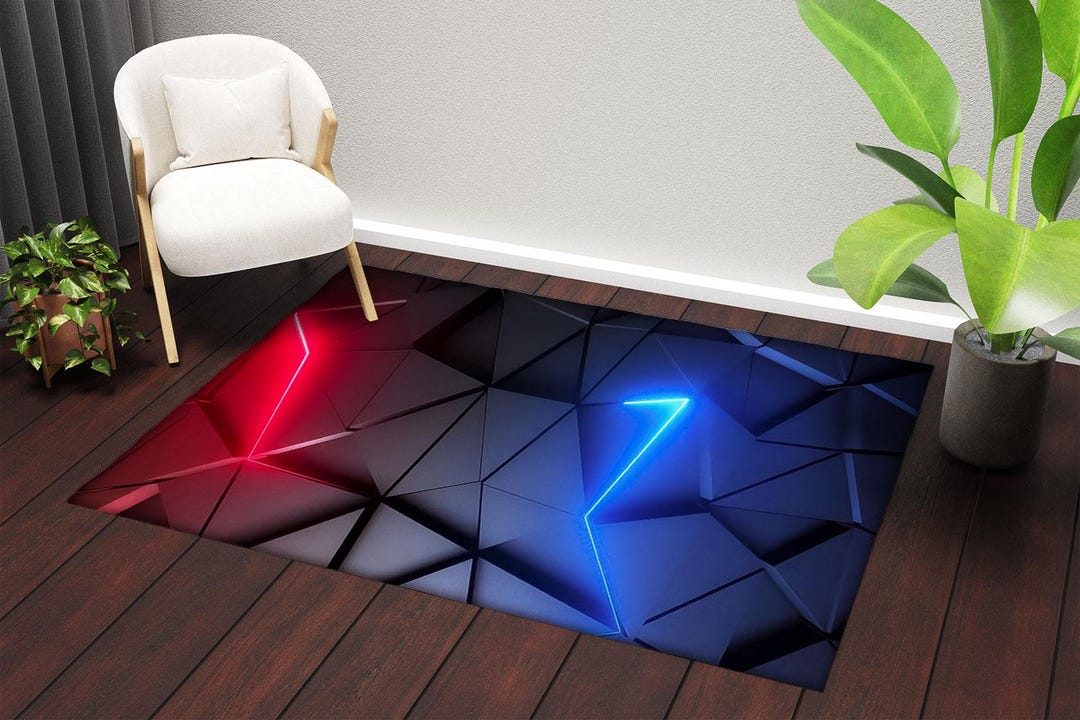 Technology Rug Geometric Neon Rug – 3D Tech-inspired Floor Mat, Washable - Etsy