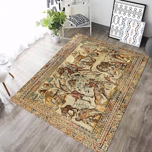 Archaeology, Stone Age Cave Art, First Human Life, First Human Hunter, Decorative Rug, Living Room Rug, Area Rug, Entry Rug, Saloon Rug