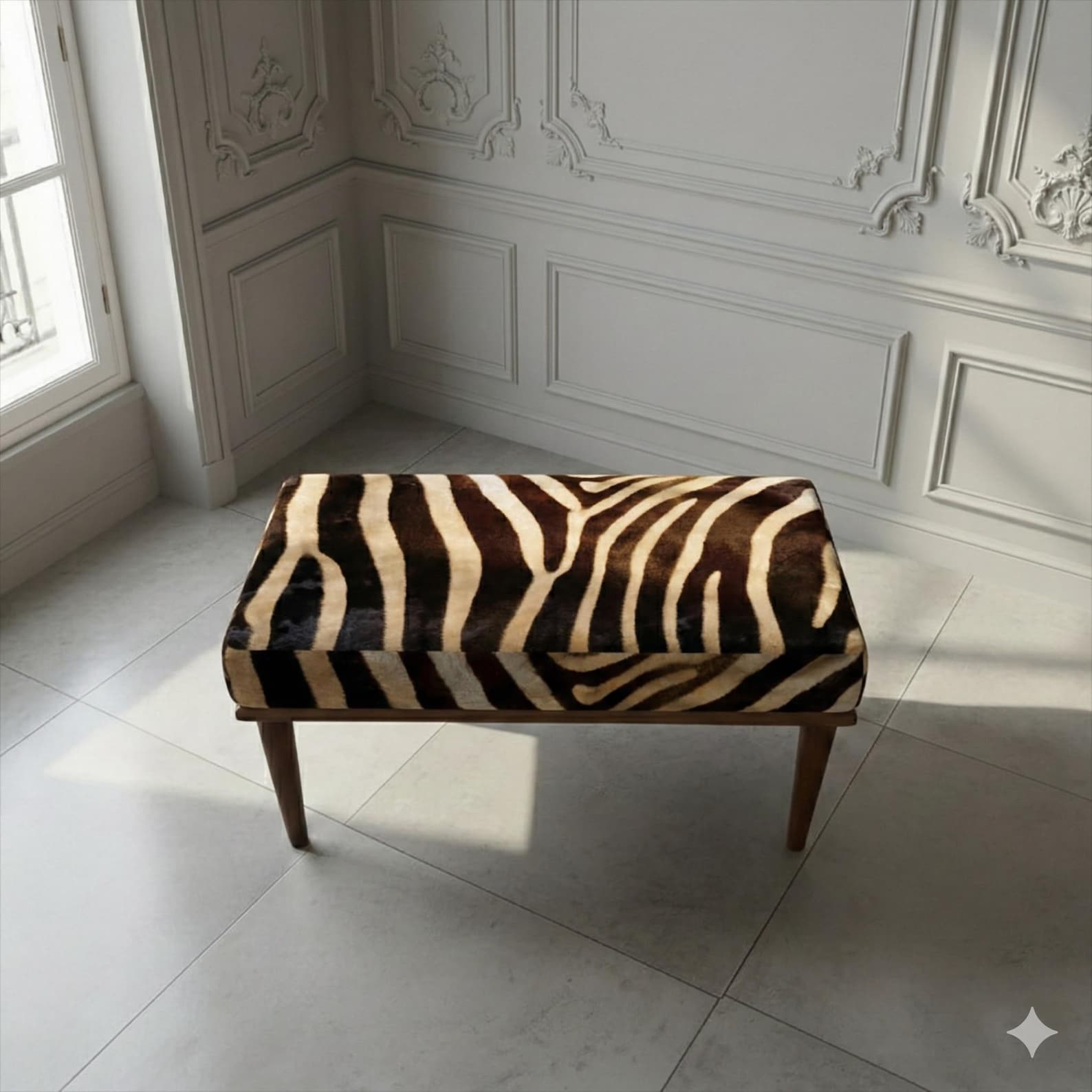Exotic Bench Luxury Zebra Print Bench, Faux Animal Hide Ottoman, Dark Brown and ...