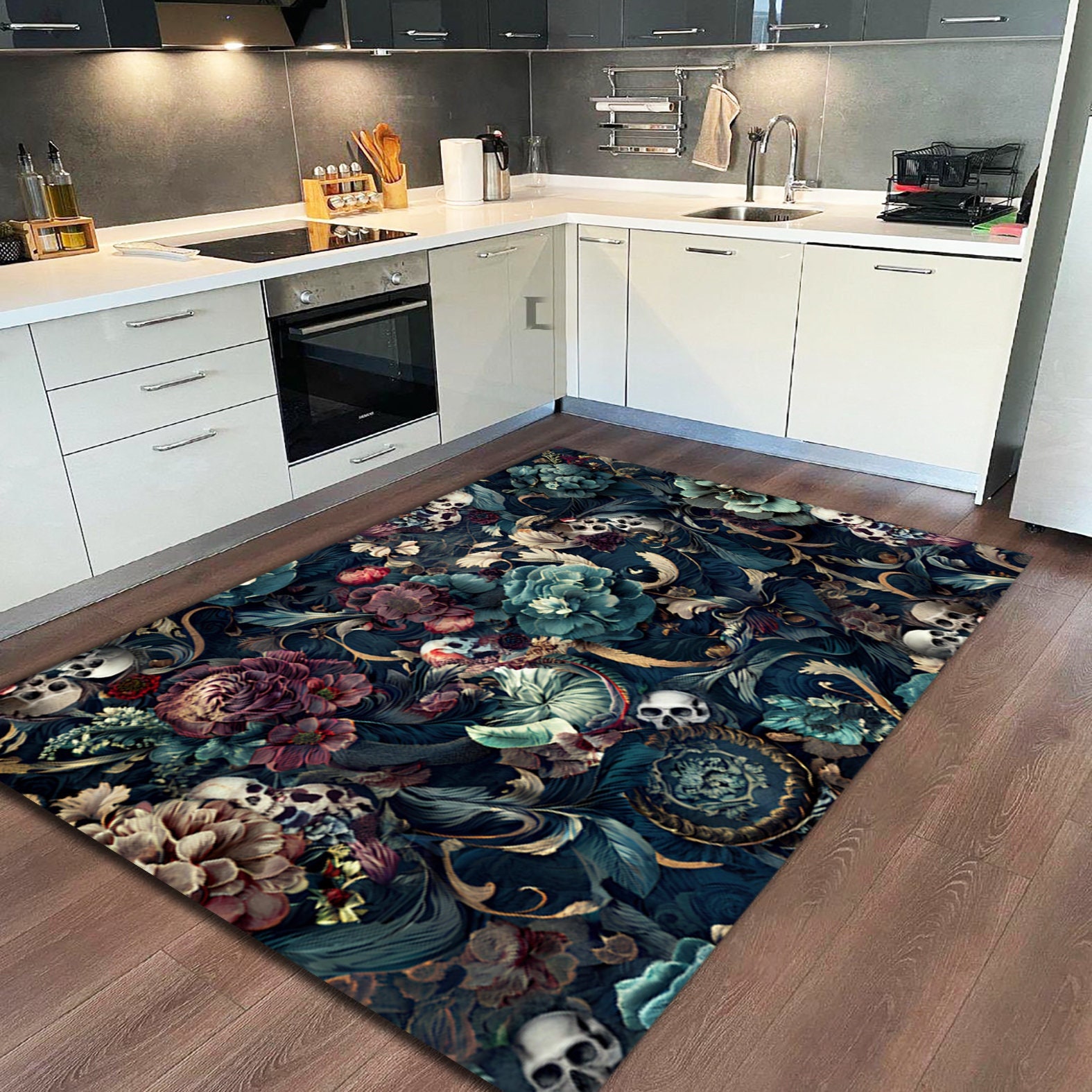 Gothic Rug, Dark Garden, Skull Rug, Flower Rug, Fear Rug, Modern Rug