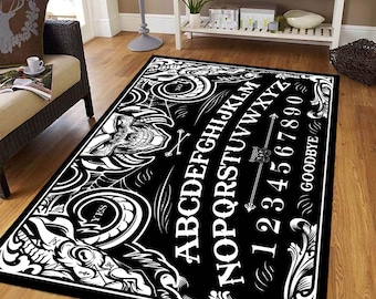 Black Ouija Rug,Witchy Spirit Board Mat,Satanic Evil Decor,Gothic Design Carpet,Pentacle,Area Rug,Abstract Rug,Home Decor Rug