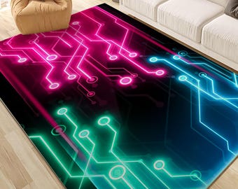 Carpette Neon Tech Glow - Conception de circuit imprimé futuriste