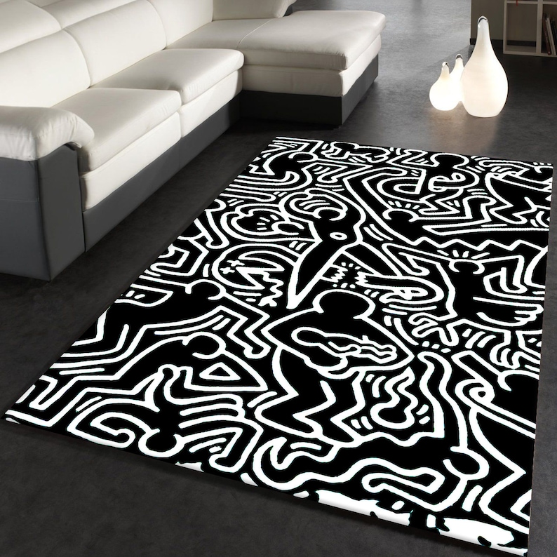 Famous Pattern Rug Famous Art Rug, Graffiti Style Black and White Accent Rug, Modern ...