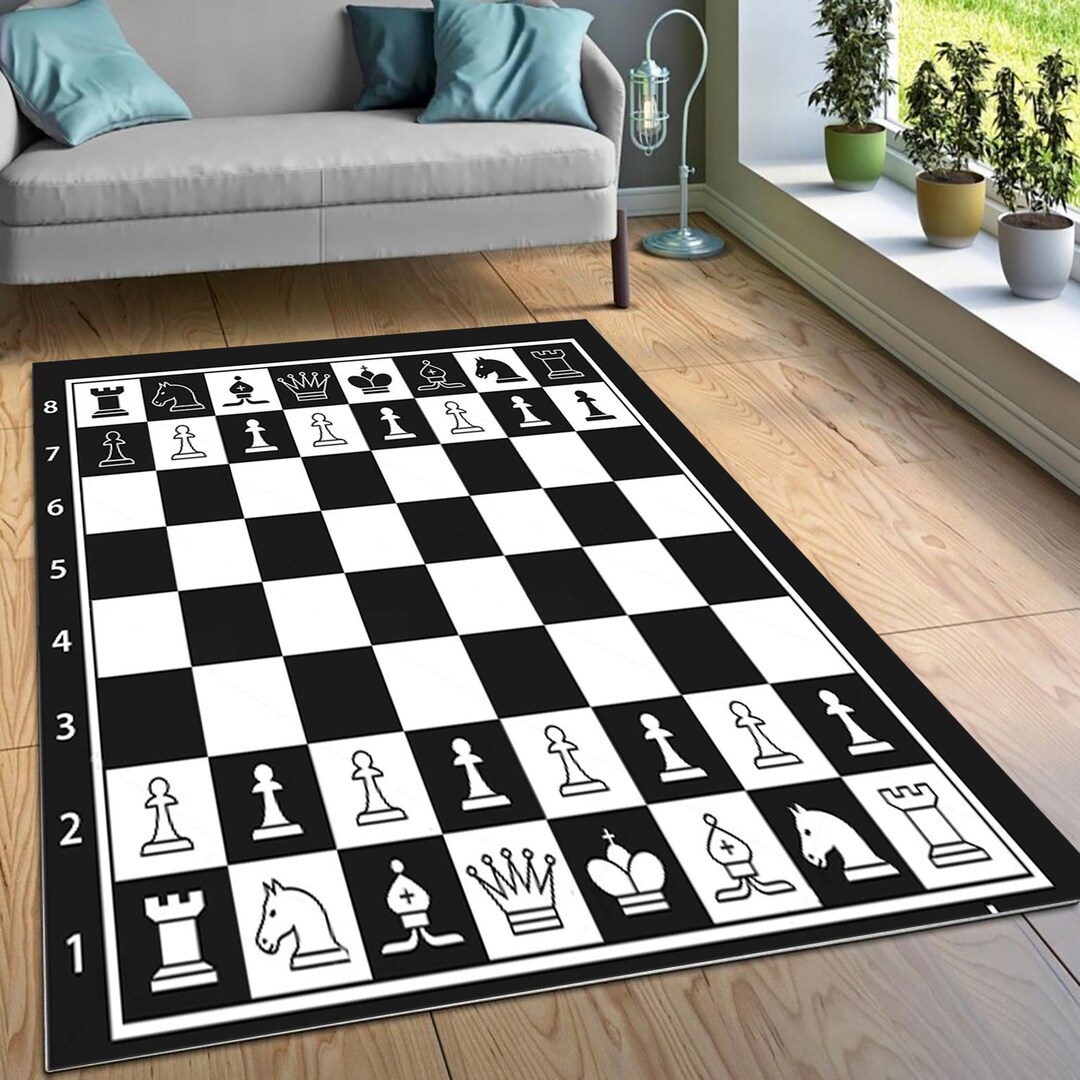 Chess Knight Area Rug, Dramatic Flame and Smoke Chess Art Carpet ...