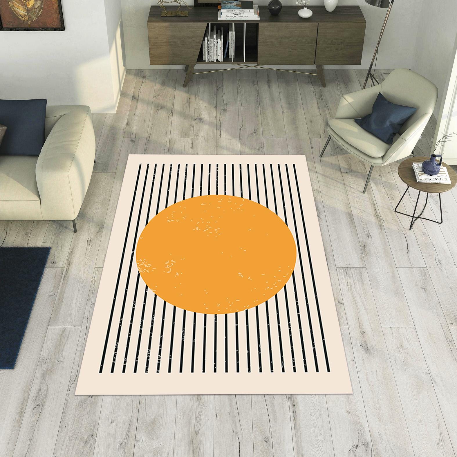 Modern 1950s Rug Mid Century Modern Floor Rug, Retro Geometric Mustard and Grey Carpet ...