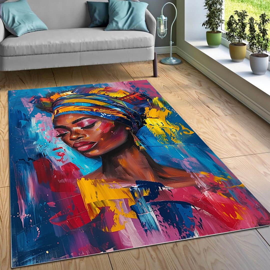 Colorful African Woman Portrait Rug, Vibrant Afro Art Area Rug ...
