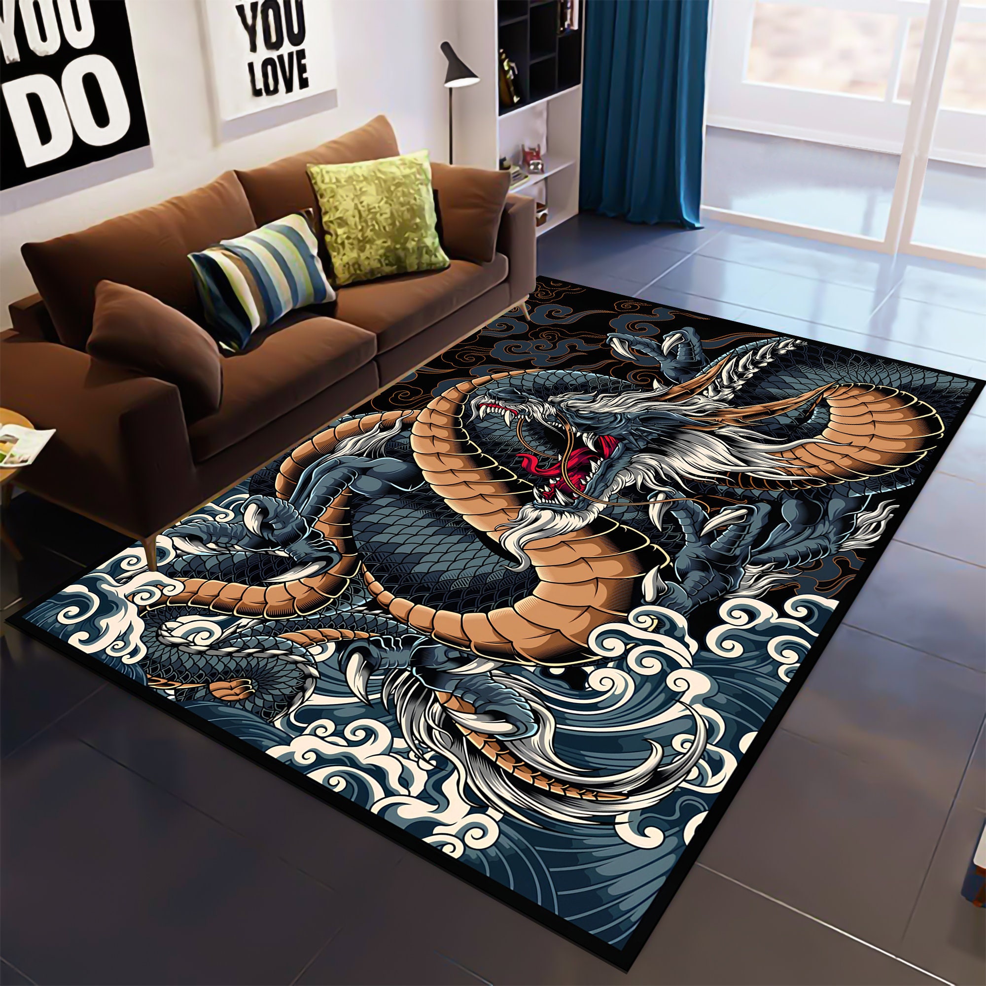 Japanese Life Dragon Rug, Dragon Decor, Dark Dragon Rug, Area Rug, Game ...