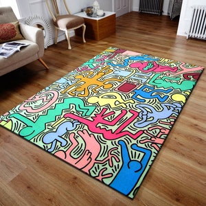 Moderner Saloon Teppich, Cooler Teppich, Bunter Teppich, Beliebter Teppich, Graffity Themed Teppich, Wohnzimmer, Wohnkultur, Geschenk für ihren beliebten Teppich