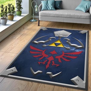 Zelda Rug, Zelda Logo Rug, Navy Decor Rug,Game Rug, Game Room Decor, Game Room Rug, Video Game Carpet, Player Arcade Rug, Retro Game Rug