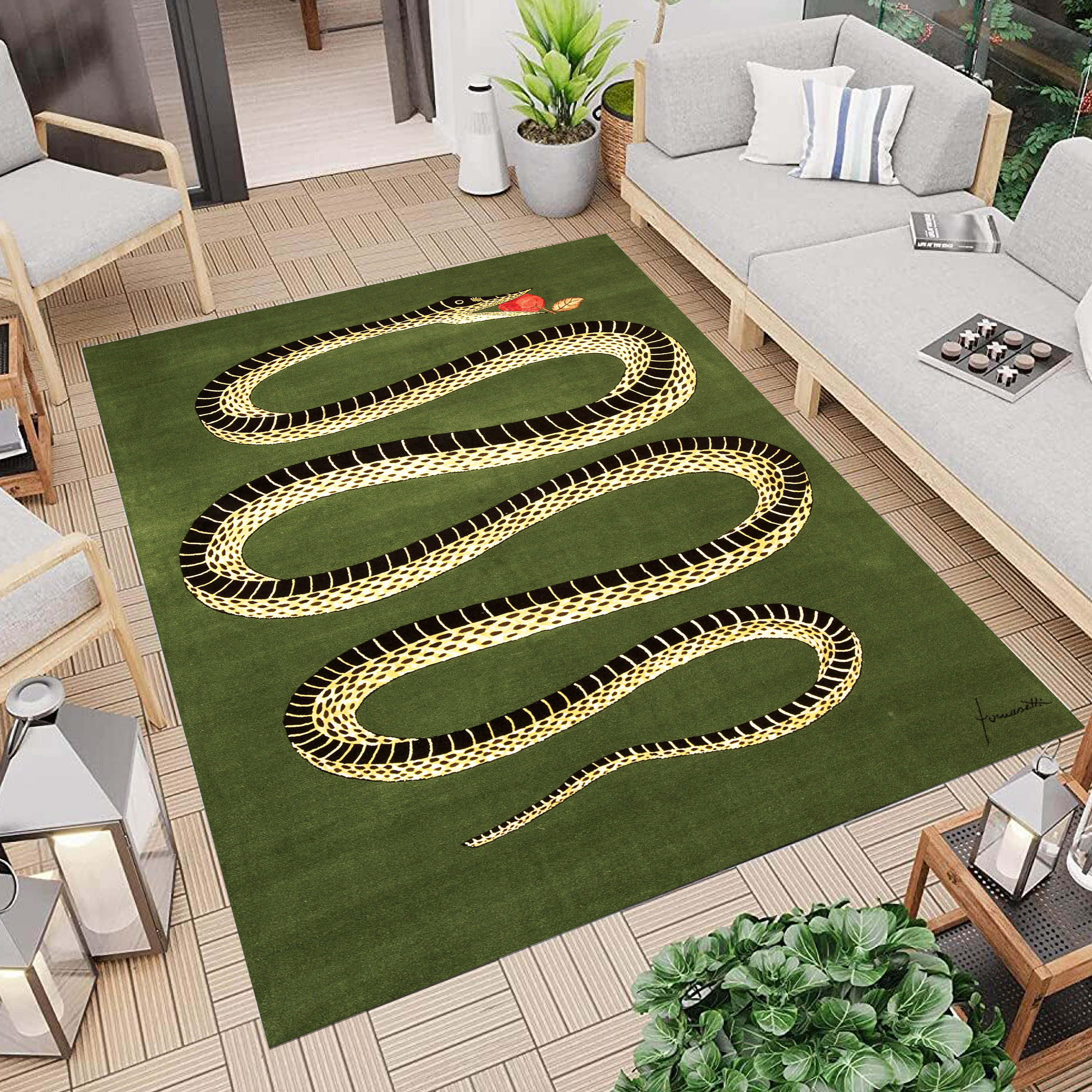 Green Snake Pattern Rug, Modern Animal Rug - Etsy