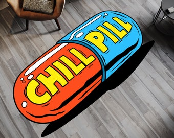 Chill Pill Rug, Colourful Rugs, Red and Blue Rug, Personalized Rug, Modern Rug, Nonslip Soft Rug, Area Carpet for Young, Living Room