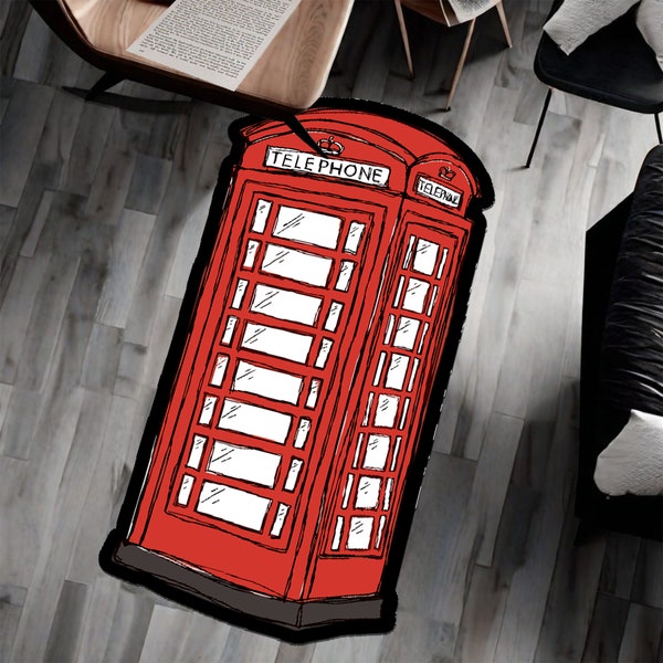 London Red Telephone Box Carpet, Red Phone Box, British Phone Box, Custom Rug, London City Rugs , Hypebeast Rug, Young Room Rug, Cool Rug