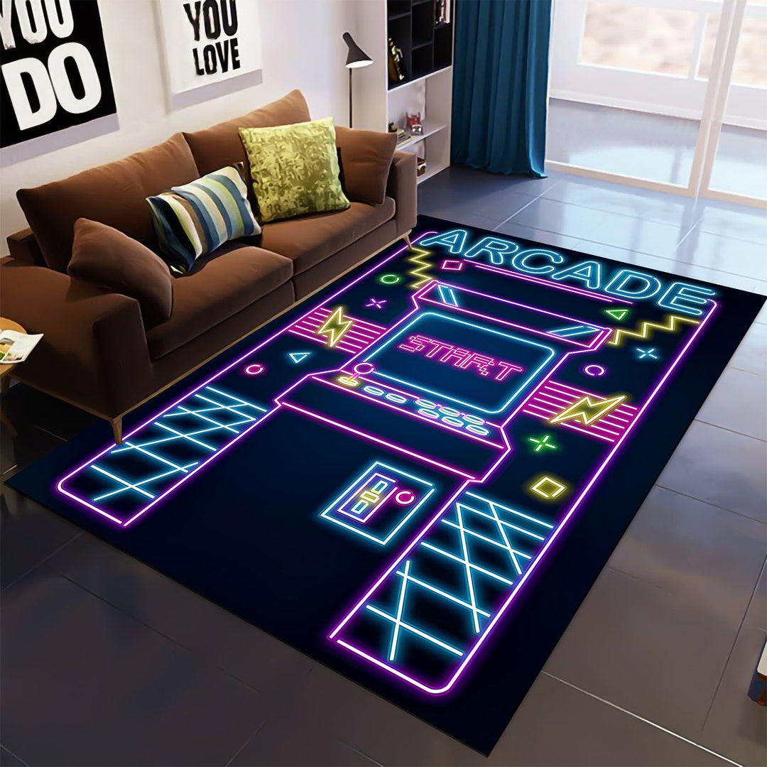 Retro Arcade Game Rug: Modern Gamer Room Carpet - Etsy