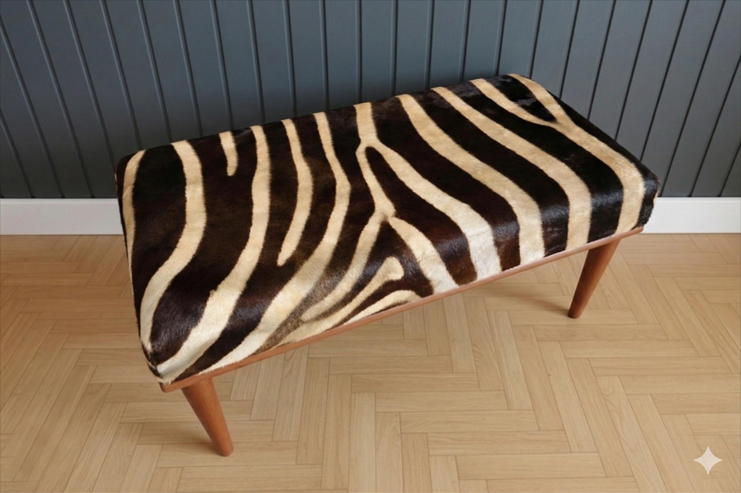 Exotic Bench Luxury Zebra Print Bench, Faux Animal Hide Ottoman, Dark Brown and ...
