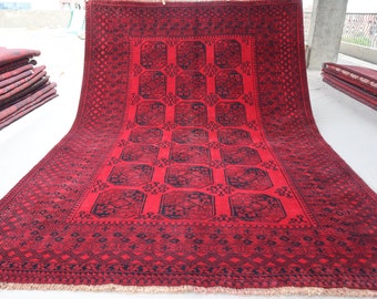 6'5x9'2 ft Vintage Rug - Red Turkmen Ersari Rug - Afghan Handmade Wool Rug - Oriental Bukhara Rug - Tribal Rug - Living Room, Bedroom Carpet