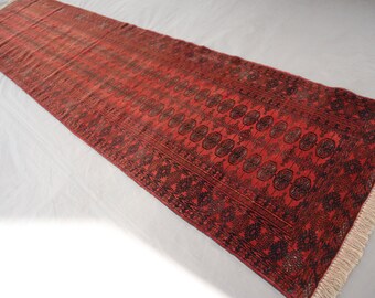 2x11 Runner Rug 2'5x10'8 ft Antique Turkmen Bukhara Runner Rug - Handmade Wool Red Runner Rug - Oriental Afghan Vintage Rug - Hallway Runner